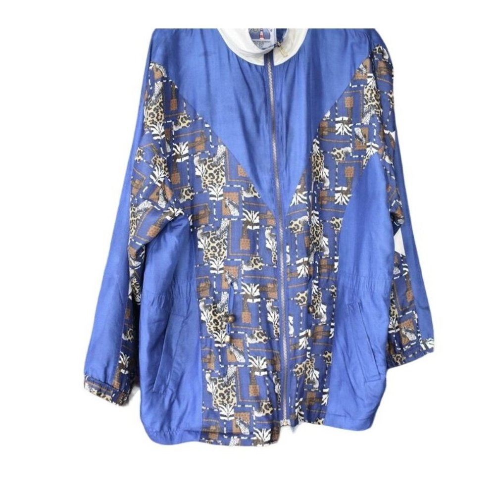 Vintage Women's Atlantic Beach Blue Silk Track Jacket L
